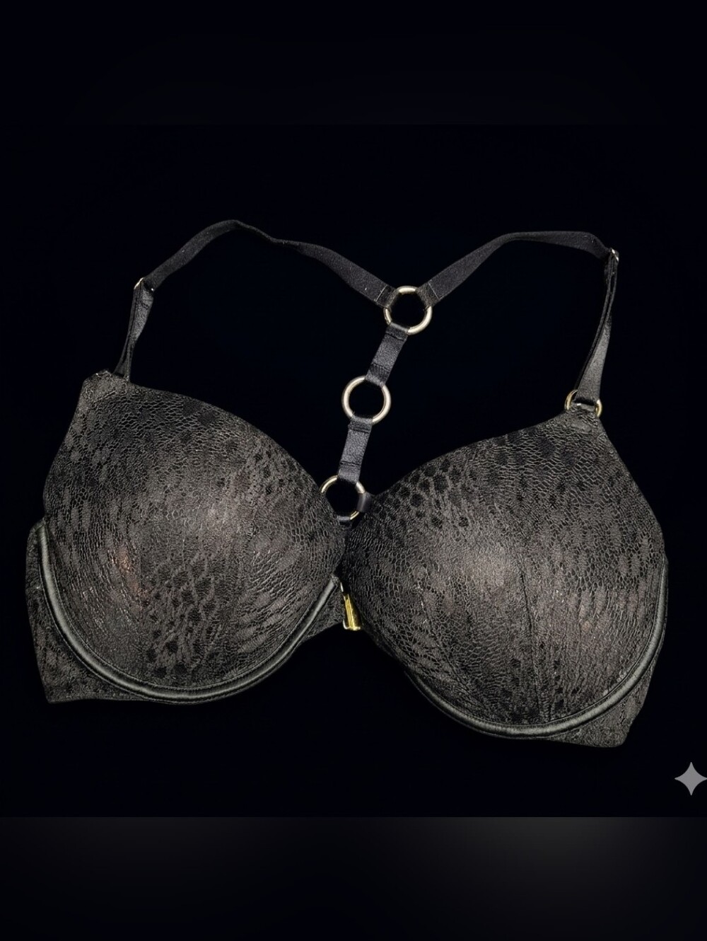 Victoria's Secret Black Textured Plunge Bra with Ring-Strap Detail